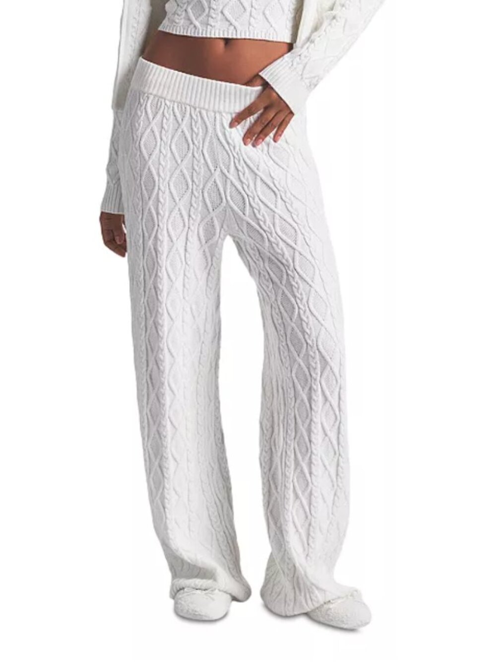 NEW Skims Snow Bunny Cable Knit straight leg pant Ivory Large
